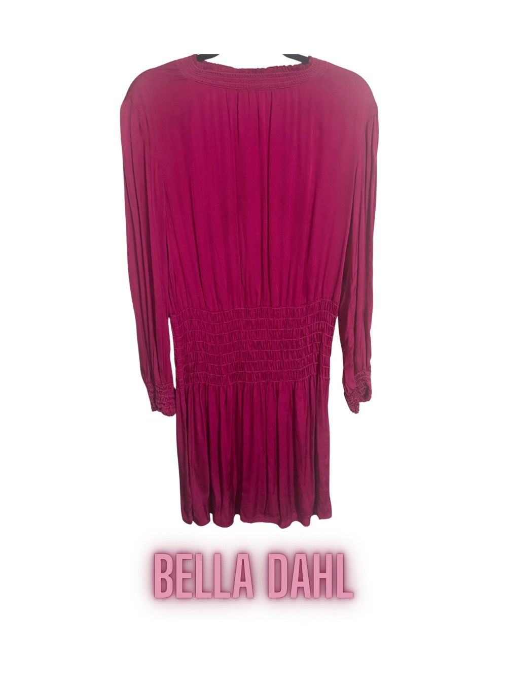 Bella Dahl Deep Magenta Smocked-Waist Long Sleeve Dress